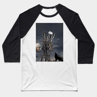 HALLOWEEN NIGHT WOLF HOWLING AT GHOST Baseball T-Shirt